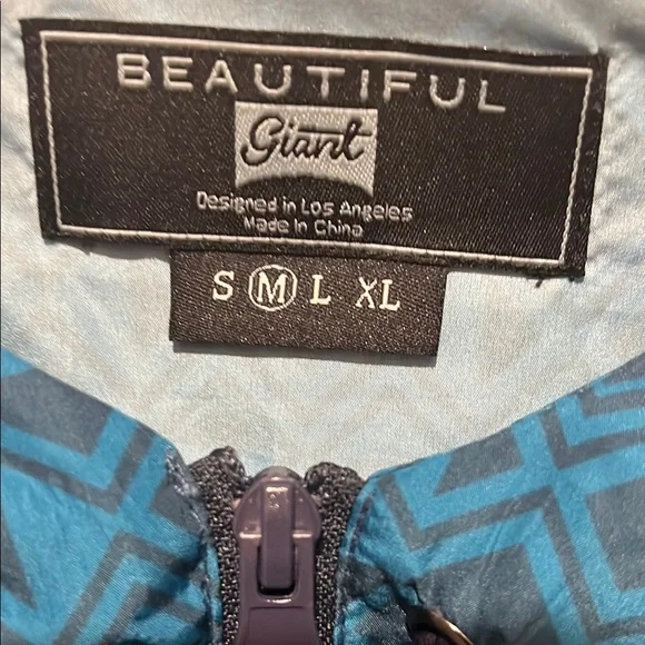 Blue Geometric Pattern Windbreaker Jacket - Picture 2 of 3